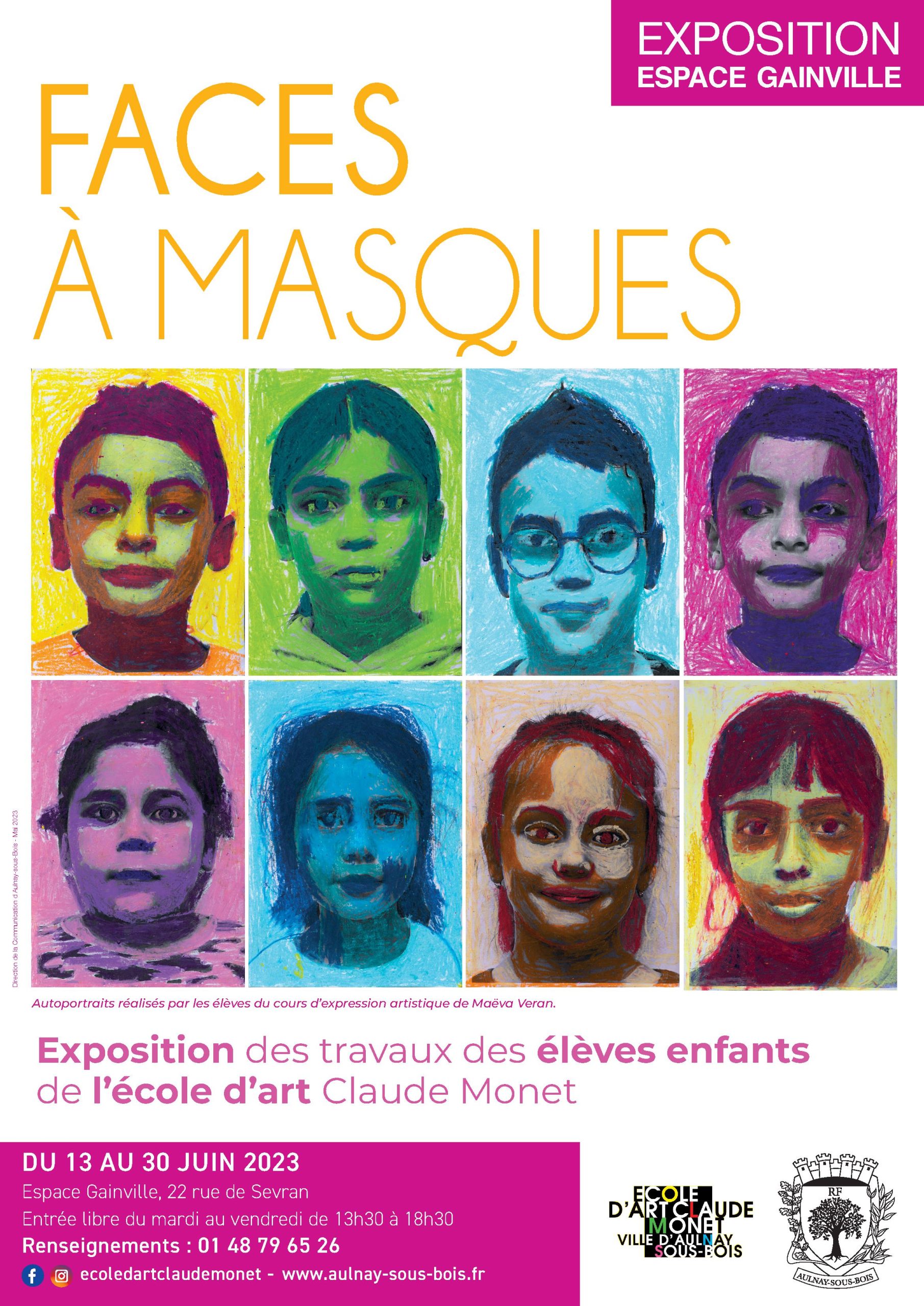 Affiche de l'exposition des élèves enfants de l'école d'art Claude Monet