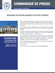 Annulation du bal des pompiers et du feu d'artifice