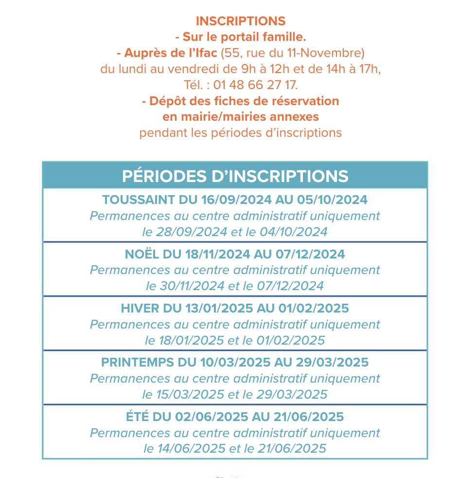 Périodes d'inscriptions accueil de loisirs vacances scolaires
