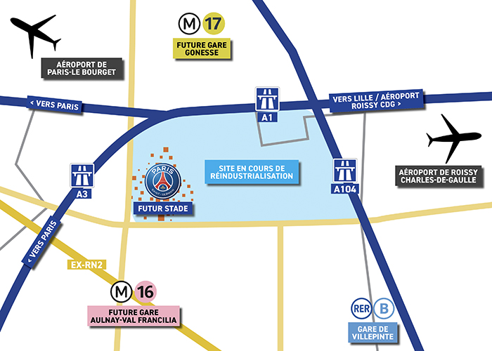 Plan de la localisation du futur stade du PSG